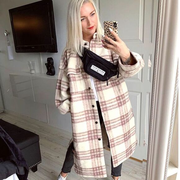 Shacket Jacket Coat Wool Blend NWT Check - Picture 7 of 15